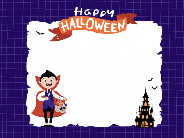 Halloween vampire with a sinister castle on template