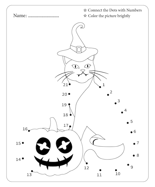Halloween Van Punt Naar Punt Kleurplaat Voor Kinderen Premium Vector