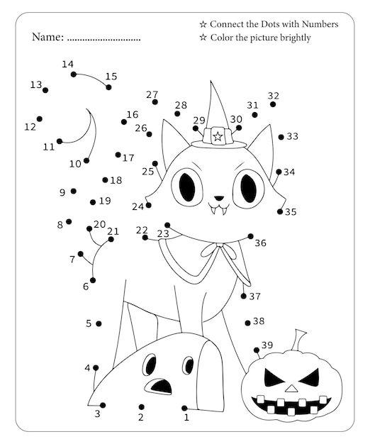 Halloween Van Punt Naar Punt Kleurplaat Voor Kinderen Premium Vector