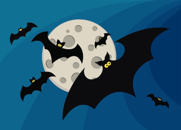 Halloween vector card with moon and bats