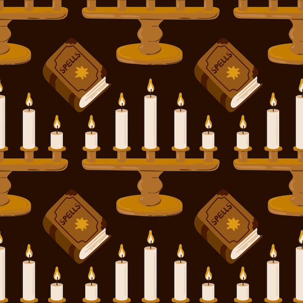 Halloween vector cartoon seamless pattern with lantern Mystical background