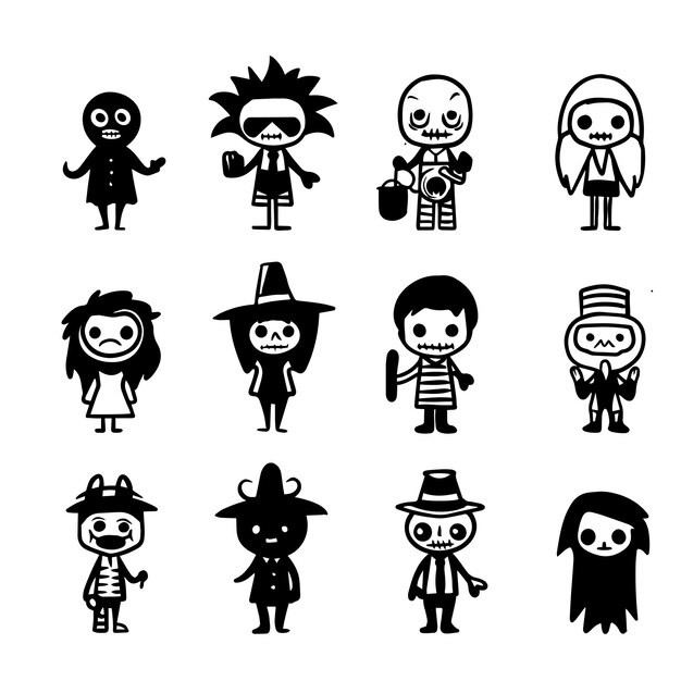 Vector halloween vector characters set in premium vector cartoon style 2d