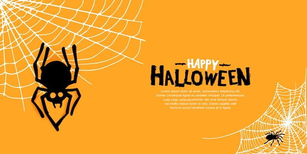 Halloween vector design with spider silhouette on orange background