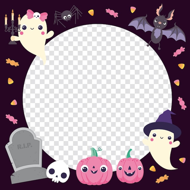 Halloween vector frame Frame with ghosts and jack o' lanterns