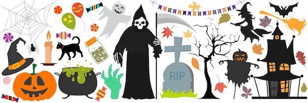 Хэллоуин векторные иконки и набор иллюстраций EPS10