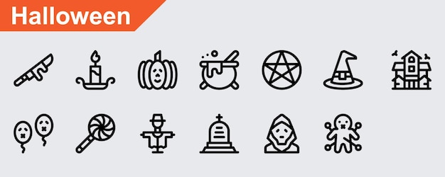 Halloween vector icons on white background