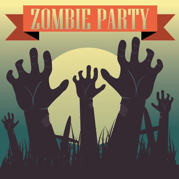 Halloween vector illustratie dode man's armen van de grond met uitnodiging tot zombie feest