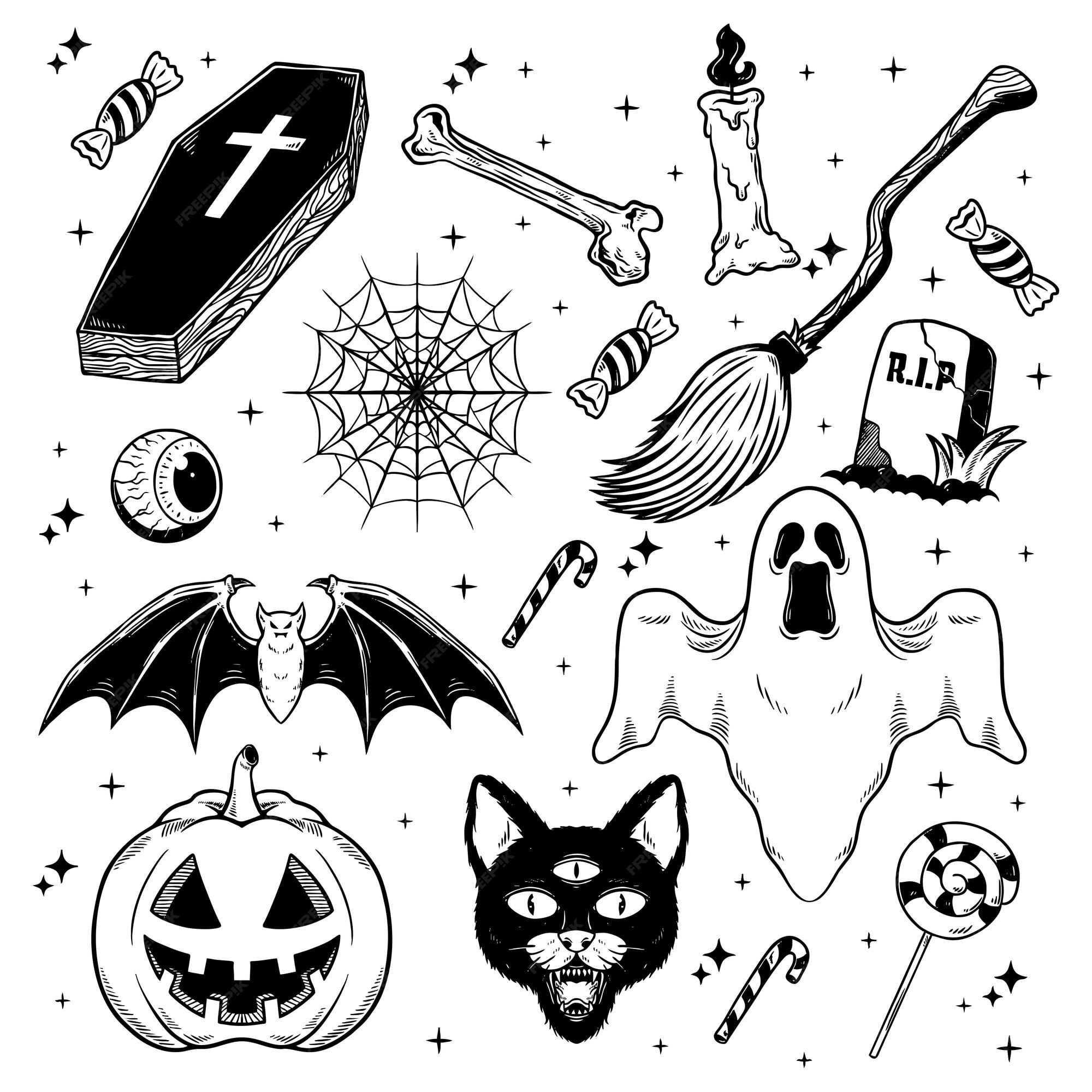 Doodle Halloween desenhar elementos gráficos de terror 675869 Vetor no  Vecteezy