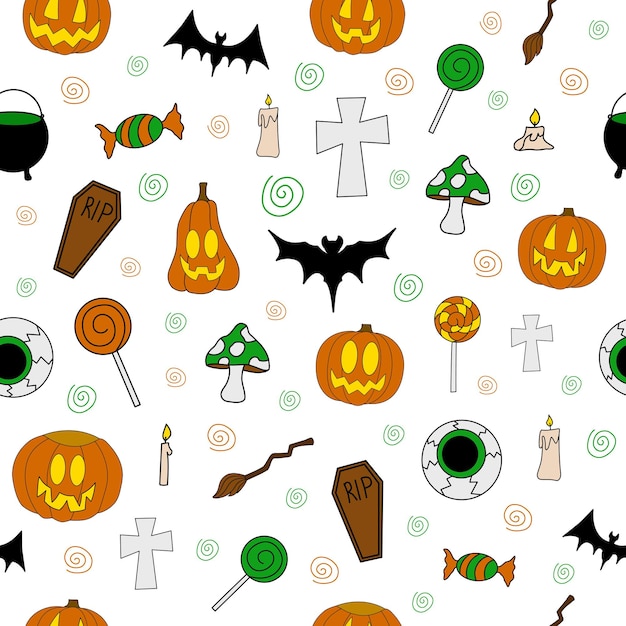 Halloween vector naadloos patroon met enge elementen