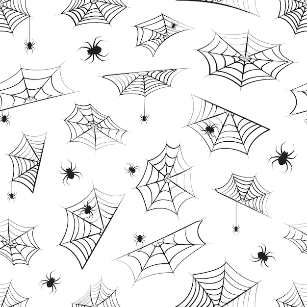 Halloween vector naadloos patroon, spinnenweb en hangend spinnenweb. zwarte spinachtergrond, verschrikkingsdruk voor vakantiedecoratie. griezelige illustratie