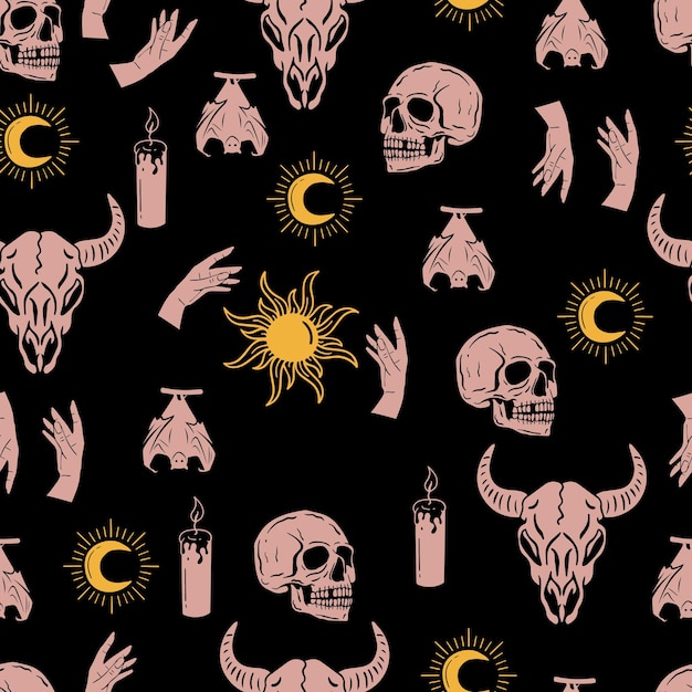 Halloween vector seamless pattern witchcraft drawing