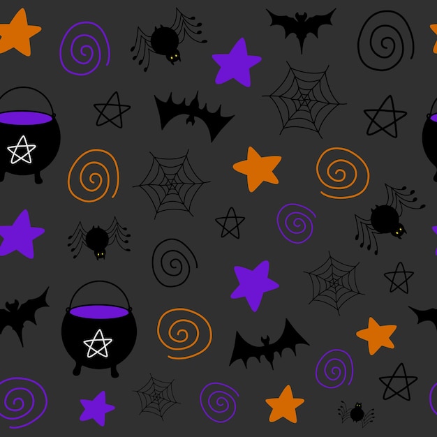 Halloween vector seamless pattern with scary elements