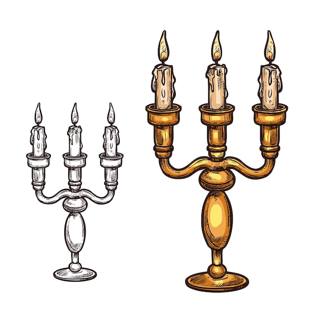 Halloween vector sketch icon candle in candlestick