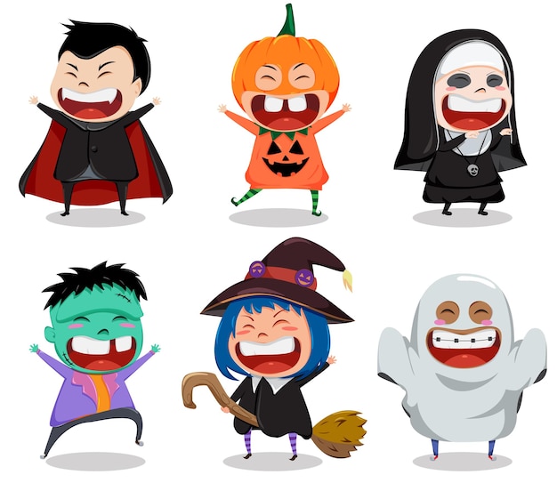 Halloween vector tekenset Halloween karakters zoals vampier non zombie heks en geest