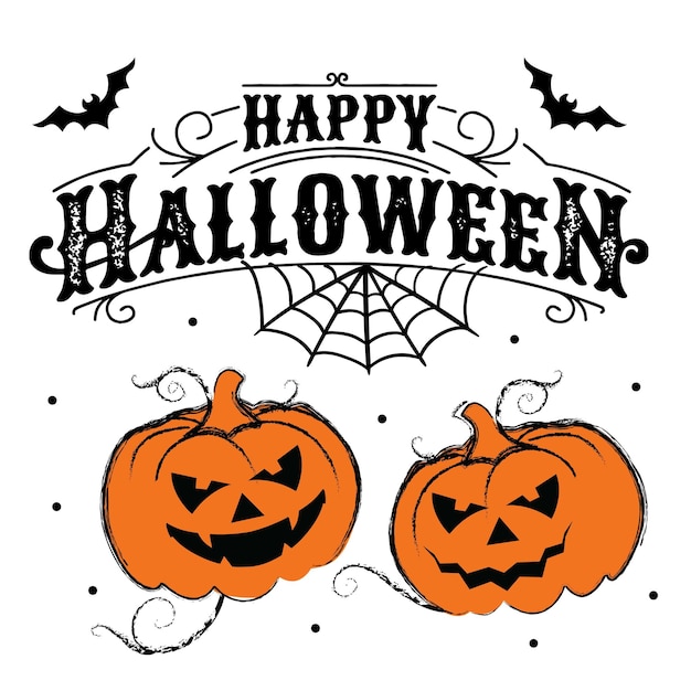 Halloween Vector Vintage Pumpkin pattern with Bat and Spider Web