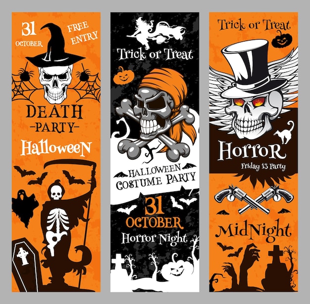 Halloween-vectorbanners voor vakantie-horrornacht