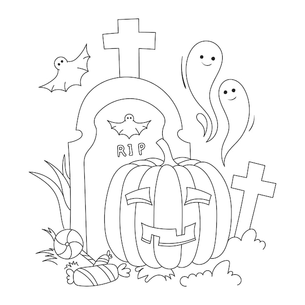 Vector halloween vectoroverzichtsillustratie handgetekende vectoroverzicht voor kleurplaat