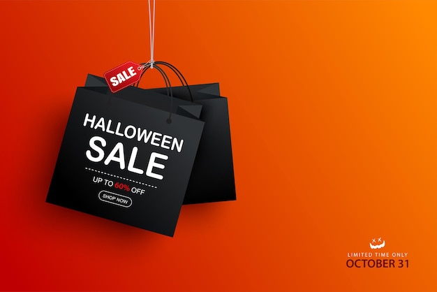 Halloween verkoop met boodschappentassen banner achtergrond Halloween sjabloon voor poster flyer verkoop ontwerp