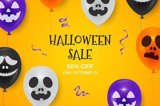 Vector halloween-verkoopachtergrond met de realistische ballon