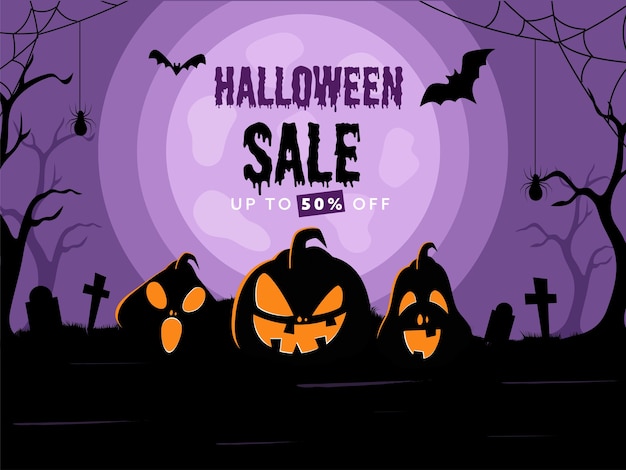 Halloween-verkoopafficheontwerp met 50% kortingsaanbieding