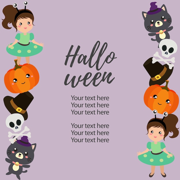 Vector halloween vertical border template with alien costume