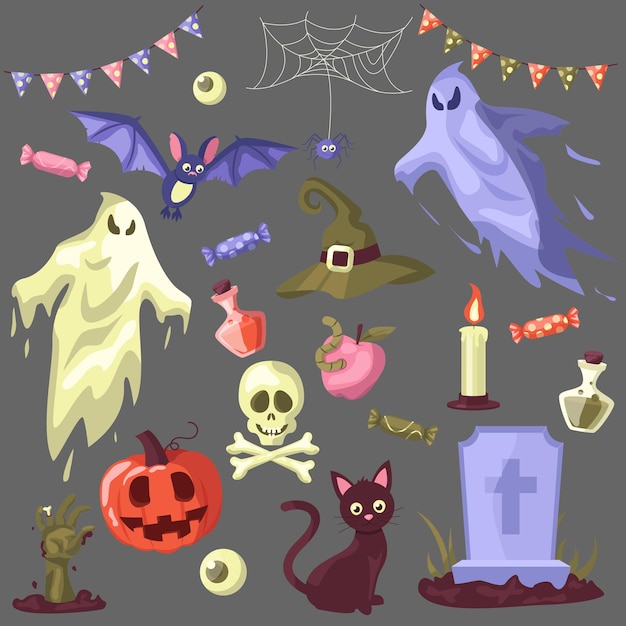 Halloween-verzameling van verschillende dingen, clipart.