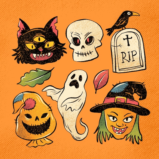 Vector halloween vintage elements collection