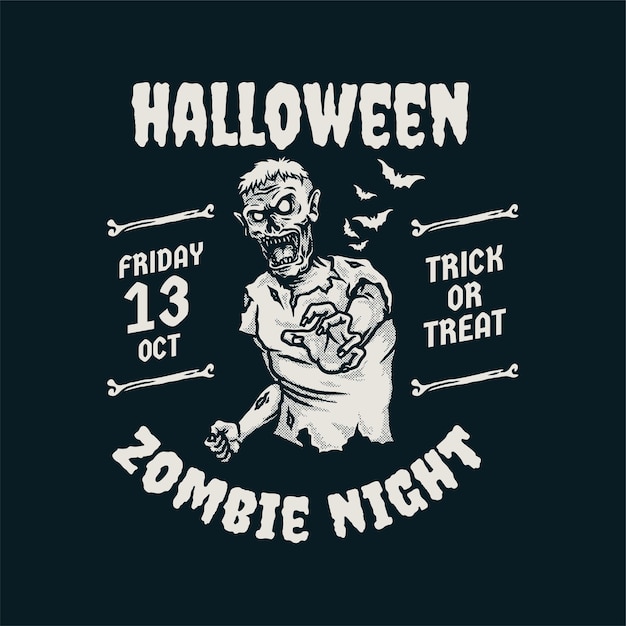 Halloween vintage label vectorillustratie met zombie monster