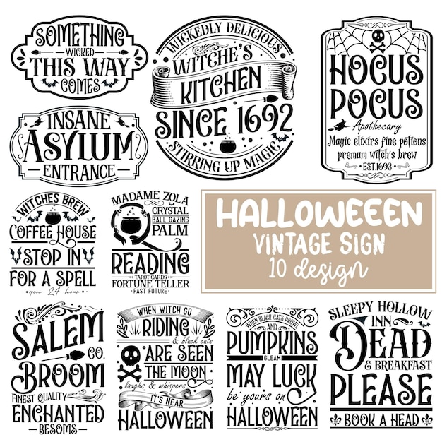 Vector halloween vintage sign bundle