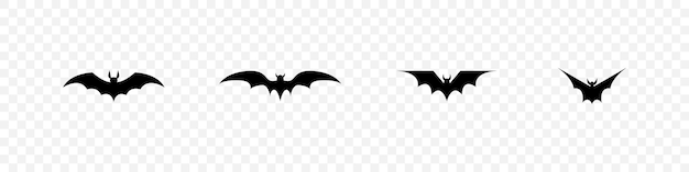 Halloween vleermuis silhouet set geïsoleerd op witte achtergrond Spooky zwarte horror vleermuizengrafiek Vector