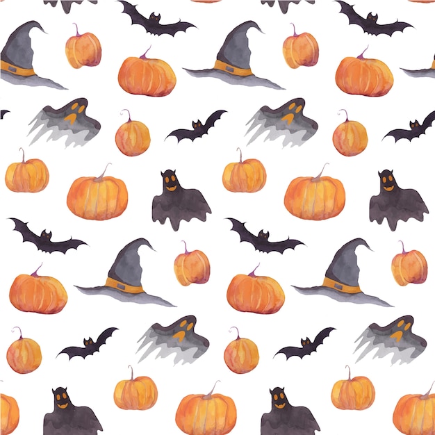 Vector halloween watercolor pattern with pumpkins