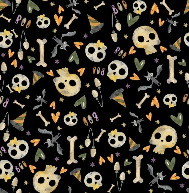 Halloween watercolor pattern with scary elements