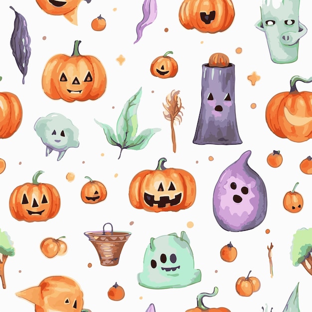 Halloween watercolor seamless pattern