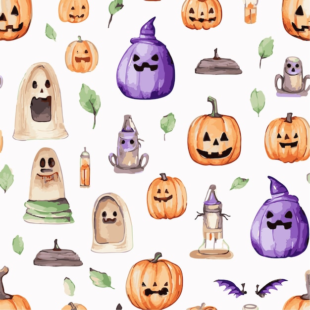 Halloween watercolor seamless pattern