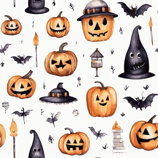 Halloween watercolor seamless pattern