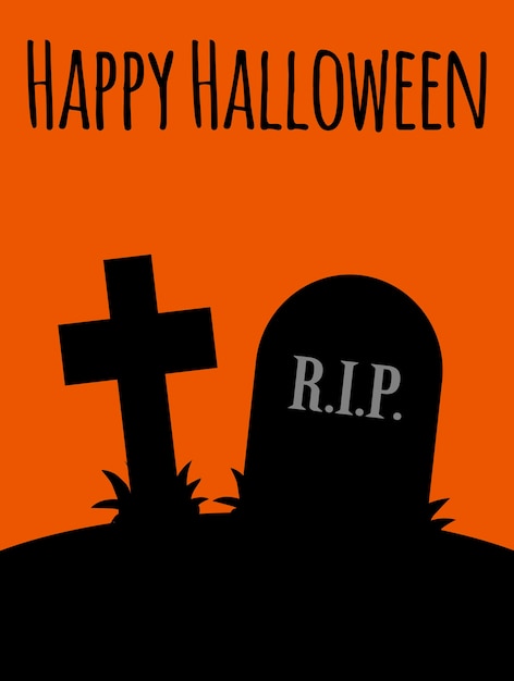 Halloween-wenskaart met begraafplaats. Cartoon-stijl. Vector illustratie.