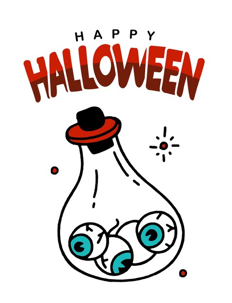 Halloween wenskaart poster banner met pot met ogen doodle stijl vector ontwerp illustratie