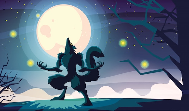 Vector halloween werewolf cartoon