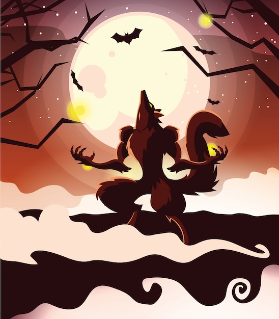 Vector halloween werewolf cartoon