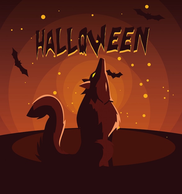 Vector halloween werewolf howling