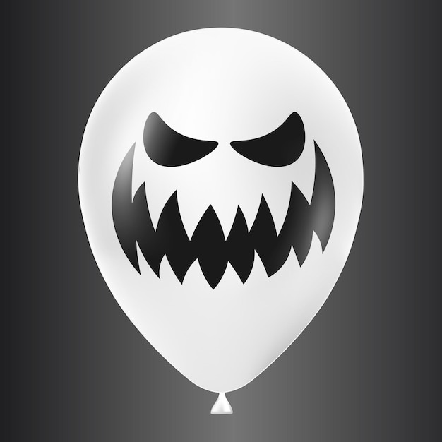 Vector halloween white balloon illustration with scary and funny face isolated on dark background