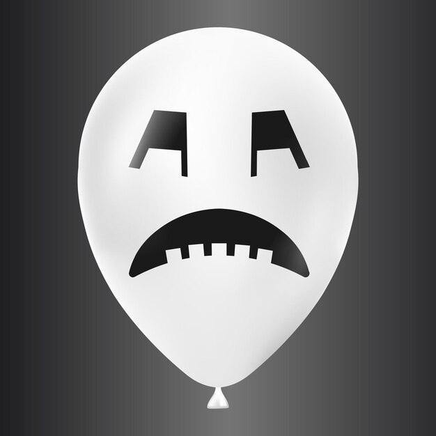 Halloween white balloon illustration with scary and funny face isolated on dark background