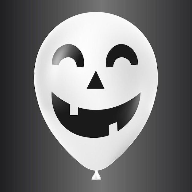 Halloween white balloon illustration with scary and funny face isolated on dark background