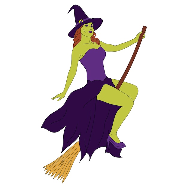 Halloween witch on broom illustration