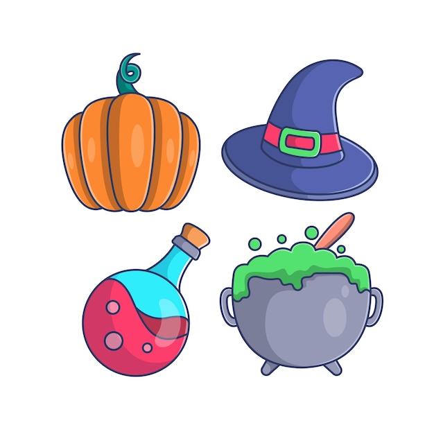 Halloween Witch cartoon illustration set