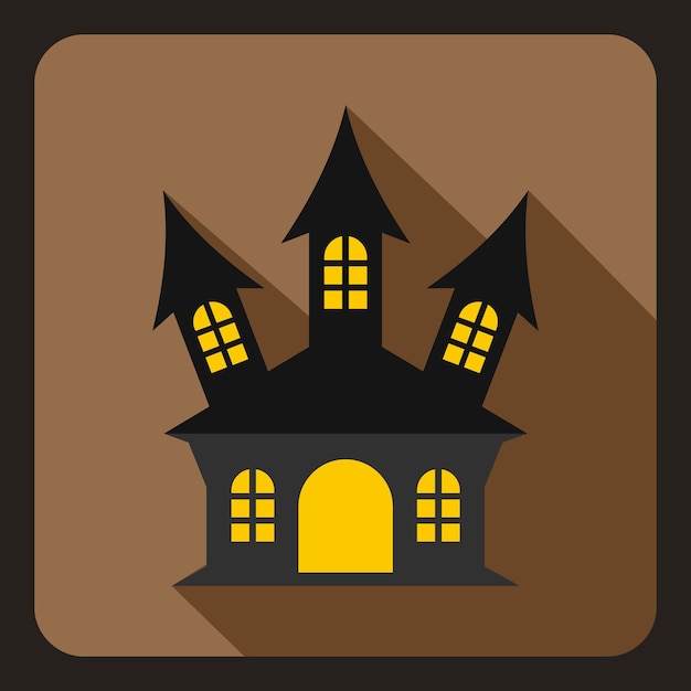 Halloween witch castle icon in flat style on a coffee background vector illustration