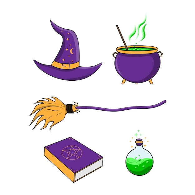 Вектор элементов набора коллекции ведьм хэллоуина