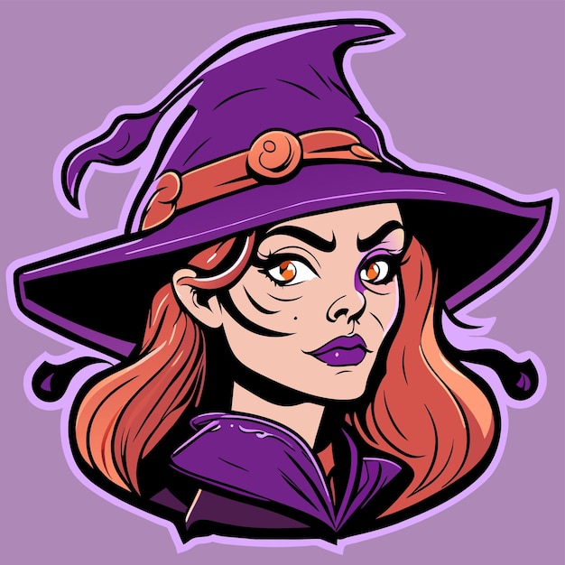 Девушка-ведьма на Хэллоуин дергается пугало, нарисованное вручную, мультяшная наклейка, иконка, изолированная иллюстрация