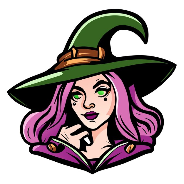 Halloween witch girl twitch scarecrow hand drawn cartoon sticker icon concept isolated illustration