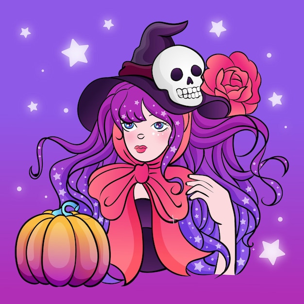 Halloween witch girl with pumpkin